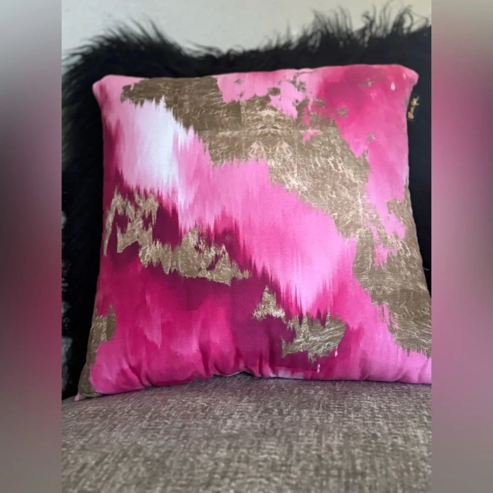 Abstract Pink & Gold Decorative Throw Pillow 'Vivanti Gold' NWOT